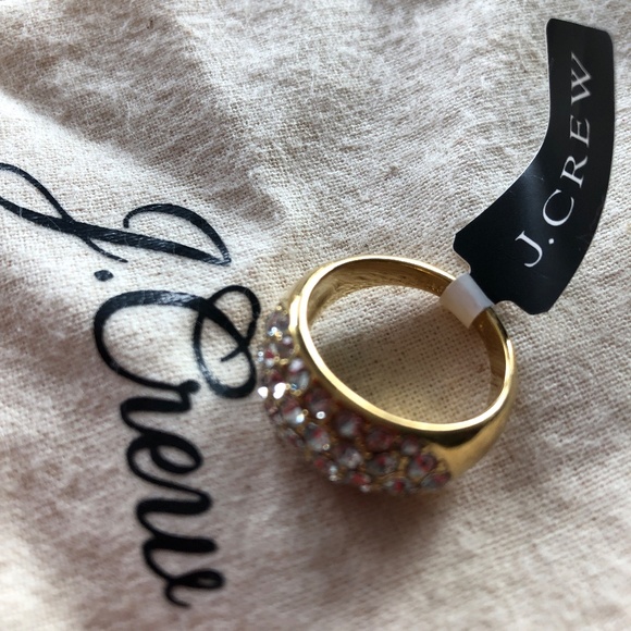 J Crew size 8 gold and rhinestone cocktail ring - Picture 2 of 4